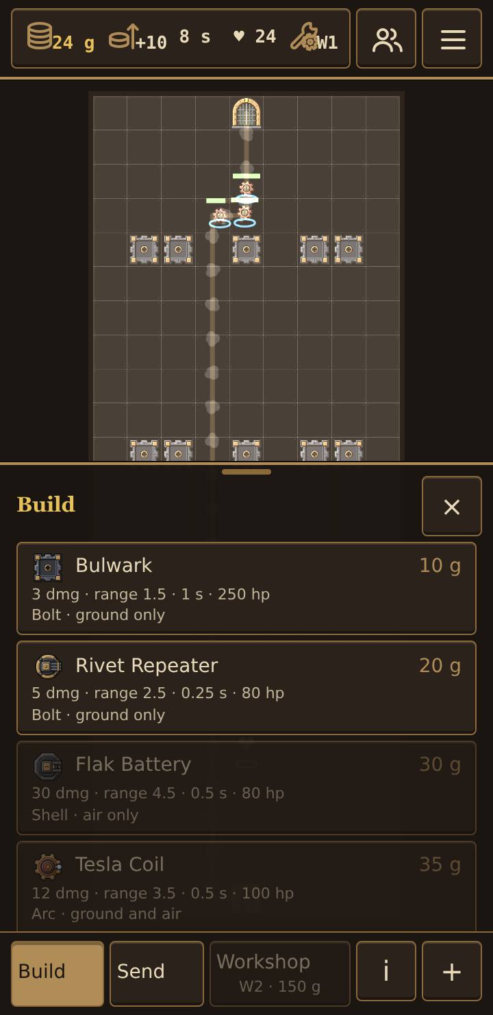 The towers to build, with their numbers