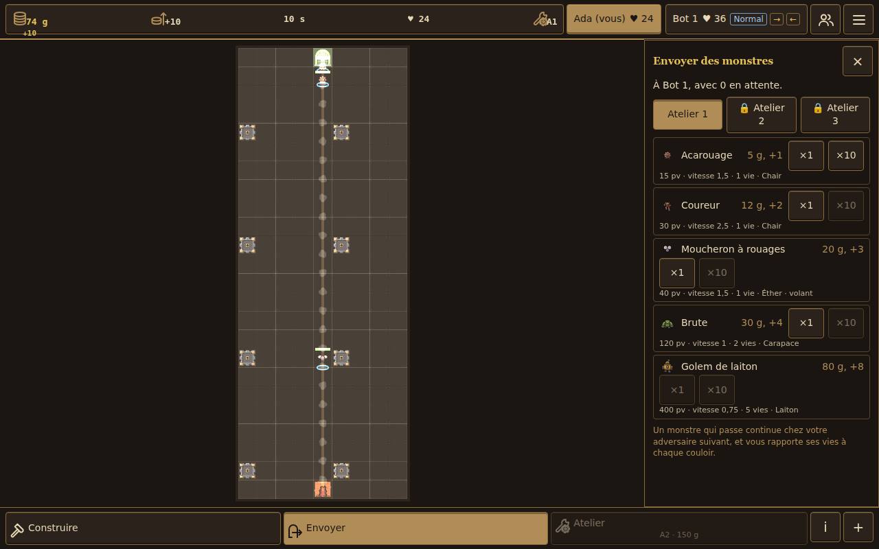 Une partie contre des bots, sur un ordinateur